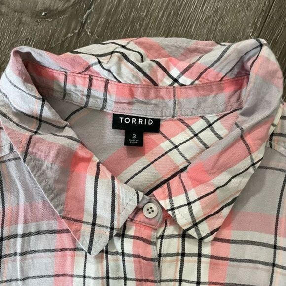 TORRID Lizzie Rayon Twill Button‎ Up Long Sleeve Size 3XL Pink/Grey - Picture 7 of 7